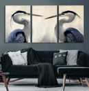 Blue Heron Pair Wall Art Canvas Print – Framed Coastal Bird