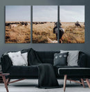 Western Wall Art Canvas Print – Framed Cowboy Cattle Drive