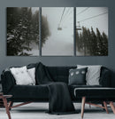 Ski Lift Wall Art Canvas Print – Snowy Pines Misty Landscape
