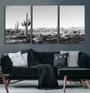 Saguaro Cactus Wall Art Canvas Print – Framed Monochrome