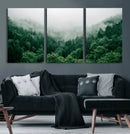 Misty Green Forest Canvas Print – Framed Serene Foggy Pine