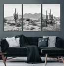 Black White Arizona Desert Canvas Wall Art Cactus Farmhouse