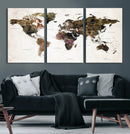 Watercolor World Map Print - Large Wall Art Canvas Print for