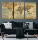 Vintage World Map Wall Art Canvas Print, Detailed World Map
