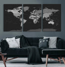 Black World Map Wall Art Canvas Print – Detailed Map of the by MyGreatCanvas | Canvas Wall Art Prints | Photo Prints & Wall Decor