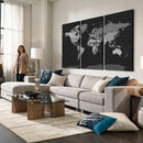 Black World Map Wall Art Canvas Print – Detailed Map of the
