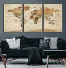 Rustic Vintage World Map Canvas Print – Framed Modern