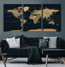 Vintage World Map Canvas on the Dark Background Wall Art by MyGreatCanvas | Canvas Wall Art Prints | Photo Prints & Wall Decor
