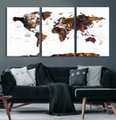 Rustic World Map Wall Art Canvas Print | Large World Map on
