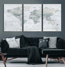 Push Pin World Map Canvas Print - Detailed Vintage World Map