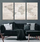 Antique Style World Map Canvas Print - Vintage Detailed