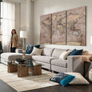 Grunge World Map Canvas Wall Art - Vintage Aged World Map