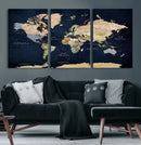 Minimalist World Map Canvas Wall Art - Watercolor Blue and