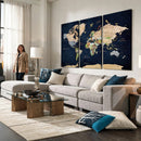 Minimalist World Map Canvas Wall Art - Watercolor Blue and