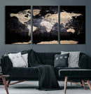 Grunge World Map Wall Art | 3-Panel Large Beige and Brown by MyGreatCanvas | Canvas Wall Art Prints | Photo Prints & Wall Decor