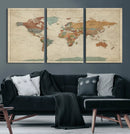 World Map Wall Art Canvas Print, Framed Rustic Atlas Art
