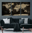 Push Pin World Map Canvas Wall Art Print, Interactive Travel