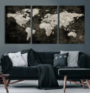 Vintage World Map Wall Art Canvas Print – Framed Large Map