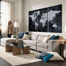 Black World Map Canvas Print – Detailed Map for Couples and