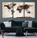 Blue Watercolor World Map Canvas Print – Framed Modern Wall