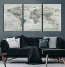 Neutral Vintage World Map Canvas Wall Art Print, Classic Map