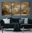 Dark Vintage World Map Canvas Wall Art Print, Antique Map