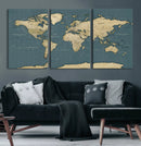 Minimal Vintage World Map Canvas Wall Art Print, Neutral