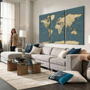 Minimal Vintage World Map Canvas Wall Art Print, Neutral