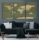 Large World Map Canvas Wall Art Print for Study Room Decor -