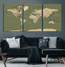 Vintage World Map Canvas Wall Art Print, Classic Global Map