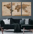 World Map Canvas Wall Art Print, Detailed Global Map Artwork