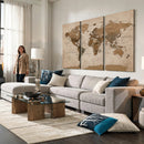 World Map Canvas Wall Art Print, Detailed Global Map Artwork