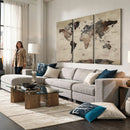 Neutral Watercolor World Map Canvas Wall Art – Framed Earth