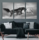Wild Horses Wall Art Canvas Print – Framed Black and White