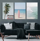 Surf Canvas Wall Art Set, Pink Surfboard VW Van Palm Tree by MyGreatCanvas | Canvas Wall Art Prints | Photo Prints & Wall Decor