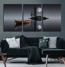 Moonlit Lake Canvas Wall Art, Dreamy Boat Heron Full Moon by MyGreatCanvas | Canvas Wall Art Prints | Photo Prints & Wall Decor
