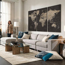 Custom World Map with Pins Canvas Wall Art Dark Charcoal