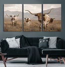Rustic Texas Longhorn Cow Canvas Wall Art Print, Rustic Farm Animal Photography Print, Farmhouse Country Decor, Western Ranch Art