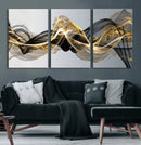 Black and Gold Abstract Wall Art, Modern Wave Canvas Print, Elegant Flowing Smoke Art, Luxury Living Room Decor by MyGreatCanvas | Canvas Wall Art Prints | Photo Prints & Wall Decor