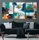 Blue Teal Abstract Canvas Wall Art, Modern Textured Painting Print, Navy Orange White Contemporary Art, Neutral Living Room Decor, Office Art by MyGreatCanvas | Canvas Wall Art Prints | Photo Prints & Wall Decor