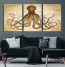 Sepia Octopus Wall Art Abstract Animal Canvas Print