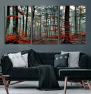 Autumn Forest Wall Art – Enchanting Red Leaves Canvas Print,