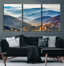 Misty Mountain Sunrise Triptych Canvas Print – Autumn