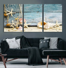 Seashells on Rustic Wooden Background, Seashells Wall Art