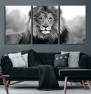 Black and White Lion Canvas Wall Art – Animal Print Artwork