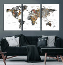 Modern Metallic World Map Canvas Wall Art – Framed