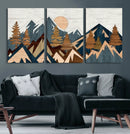 Abstract Wood Panel Effect Mountain Range Top Wall Art