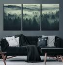 Misty Forest Wall Art Premium Canvas Print a Foggy and