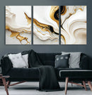 Gold Waves on Pure White Canvas – Gold Abstract Art for
