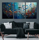 Modern Abstract Fish Shoal Wall Art Canvas Print, Colorful